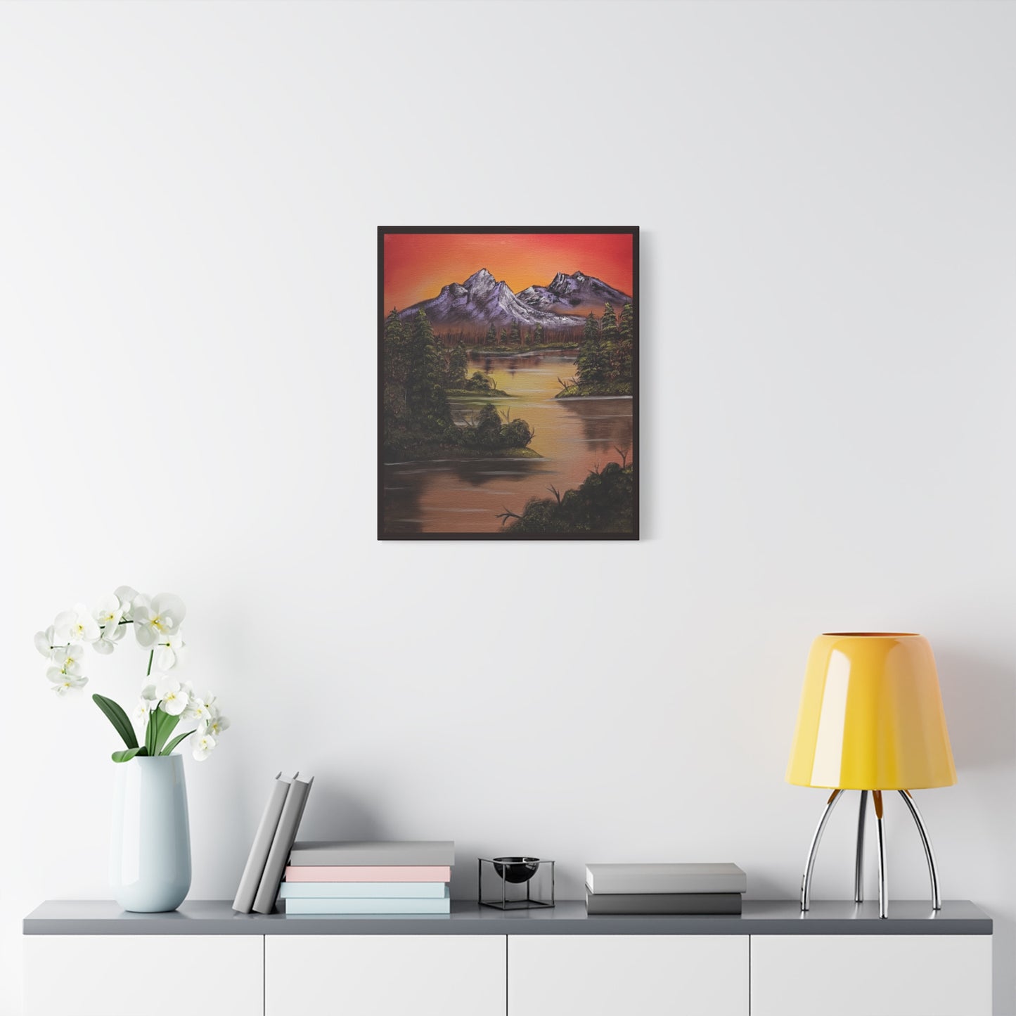 Mountain Lake Sunset Matte Canvas Wall Art (Stretched 1.25")