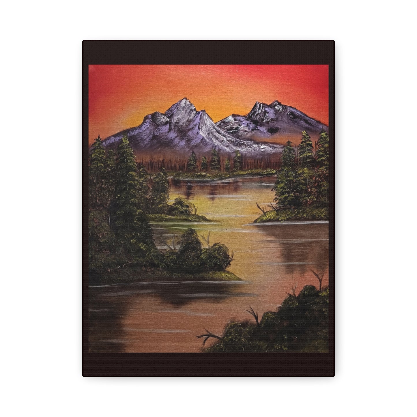 Mountain Lake Sunset Matte Canvas Wall Art (Stretched 1.25")