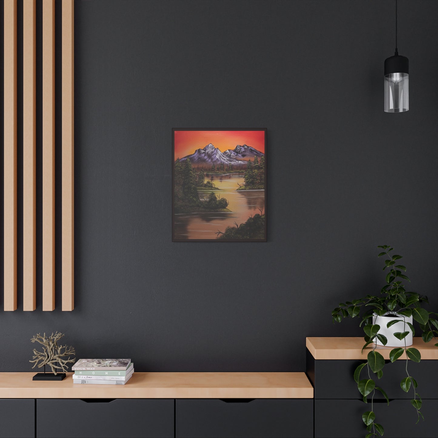 Mountain Lake Sunset Matte Canvas Wall Art (Stretched 1.25")