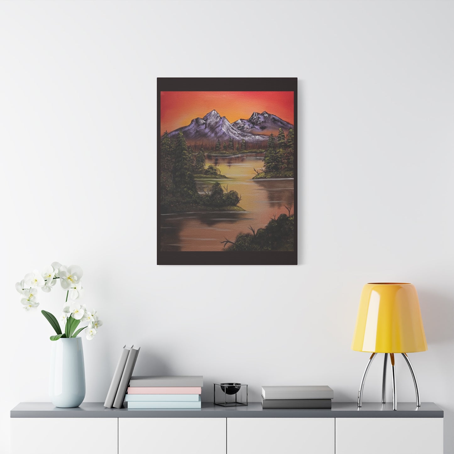 Mountain Lake Sunset Matte Canvas Wall Art (Stretched 1.25")