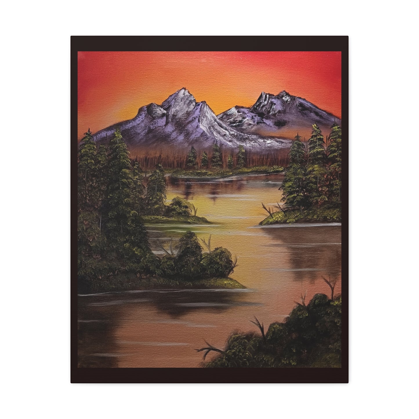 Mountain Lake Sunset Matte Canvas Wall Art (Stretched 1.25")