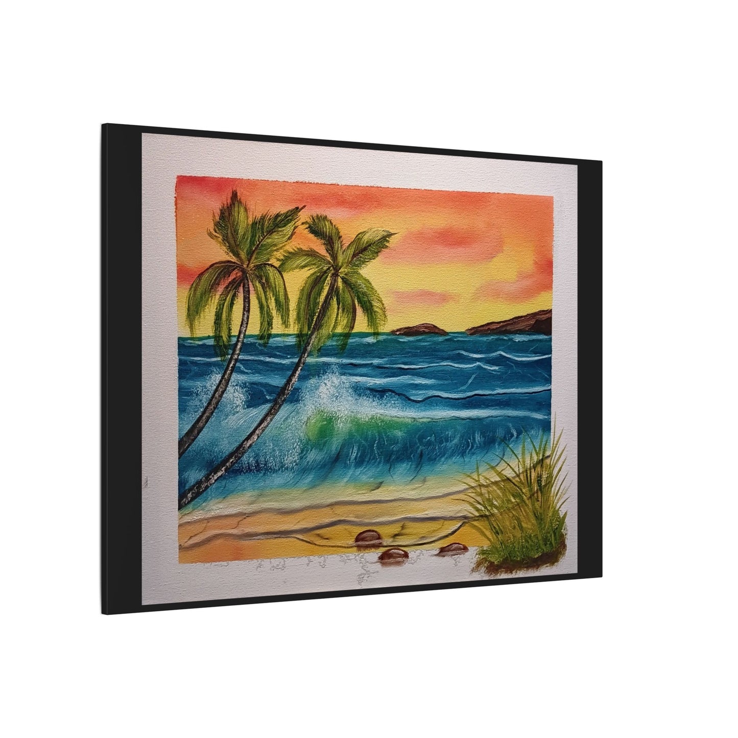 Tropical Sunset Beach Canvas Print — Palm Trees & Ocean Waves Matte Stretched Art