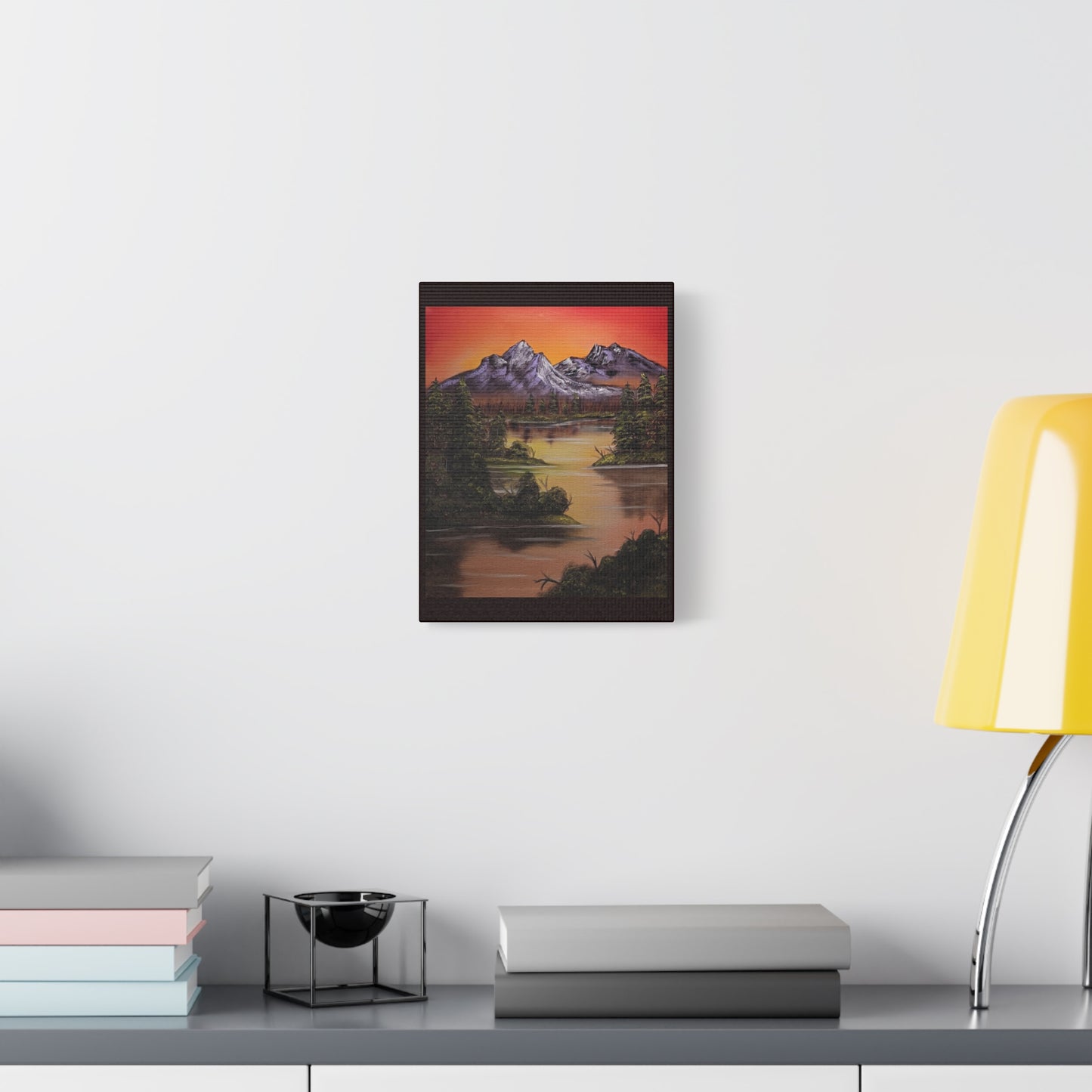 Mountain Lake Sunset Matte Canvas Wall Art (Stretched 1.25")