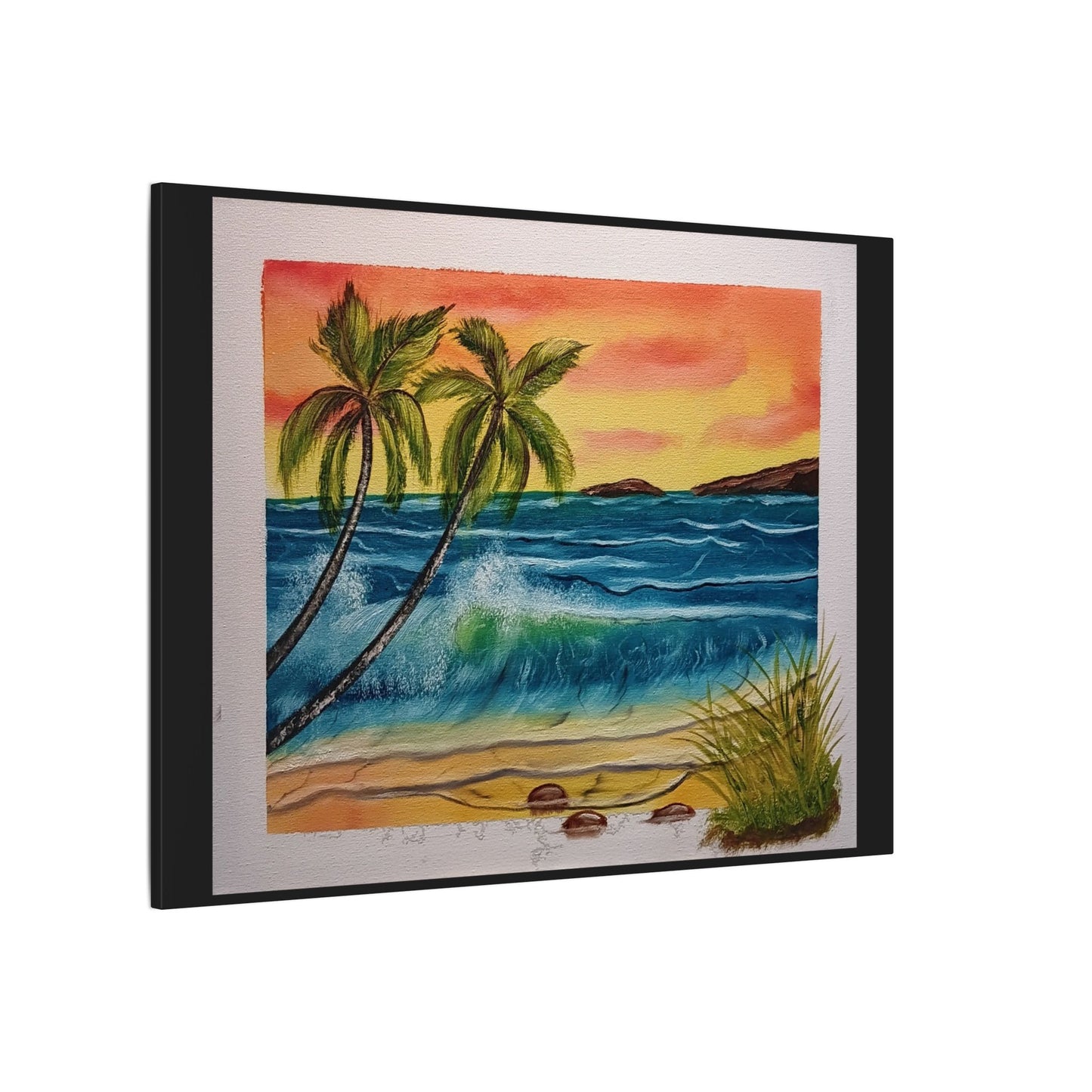 Tropical Sunset Beach Canvas Print — Palm Trees & Ocean Waves Matte Stretched Art