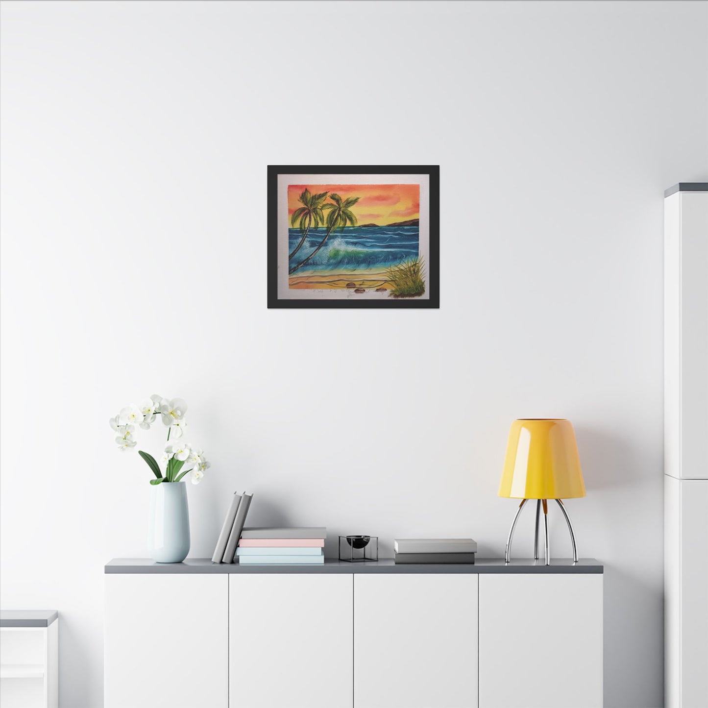 Tropical Sunset Beach Canvas Print — Palm Trees & Ocean Waves Matte Stretched Art