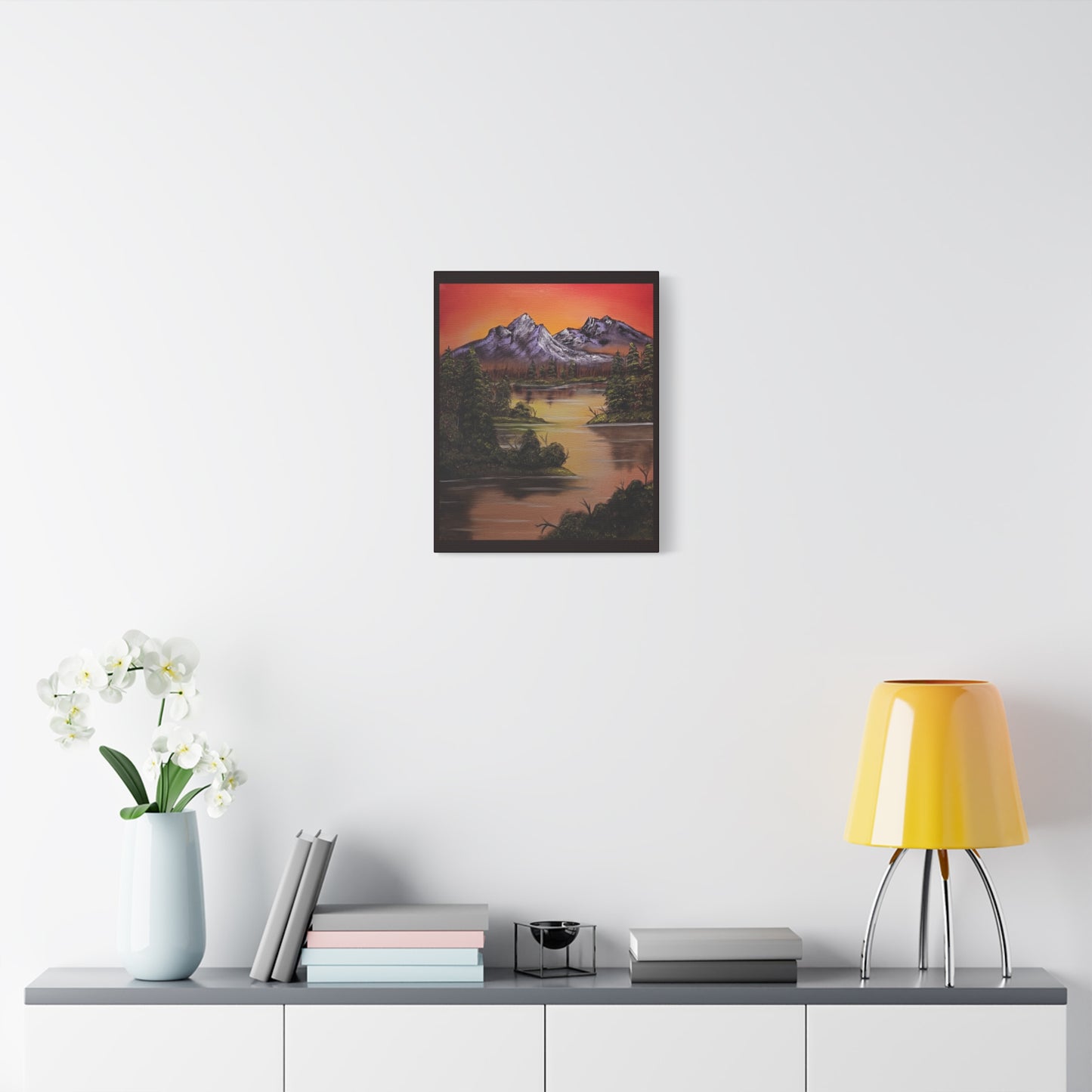 Mountain Lake Sunset Matte Canvas Wall Art (Stretched 1.25")