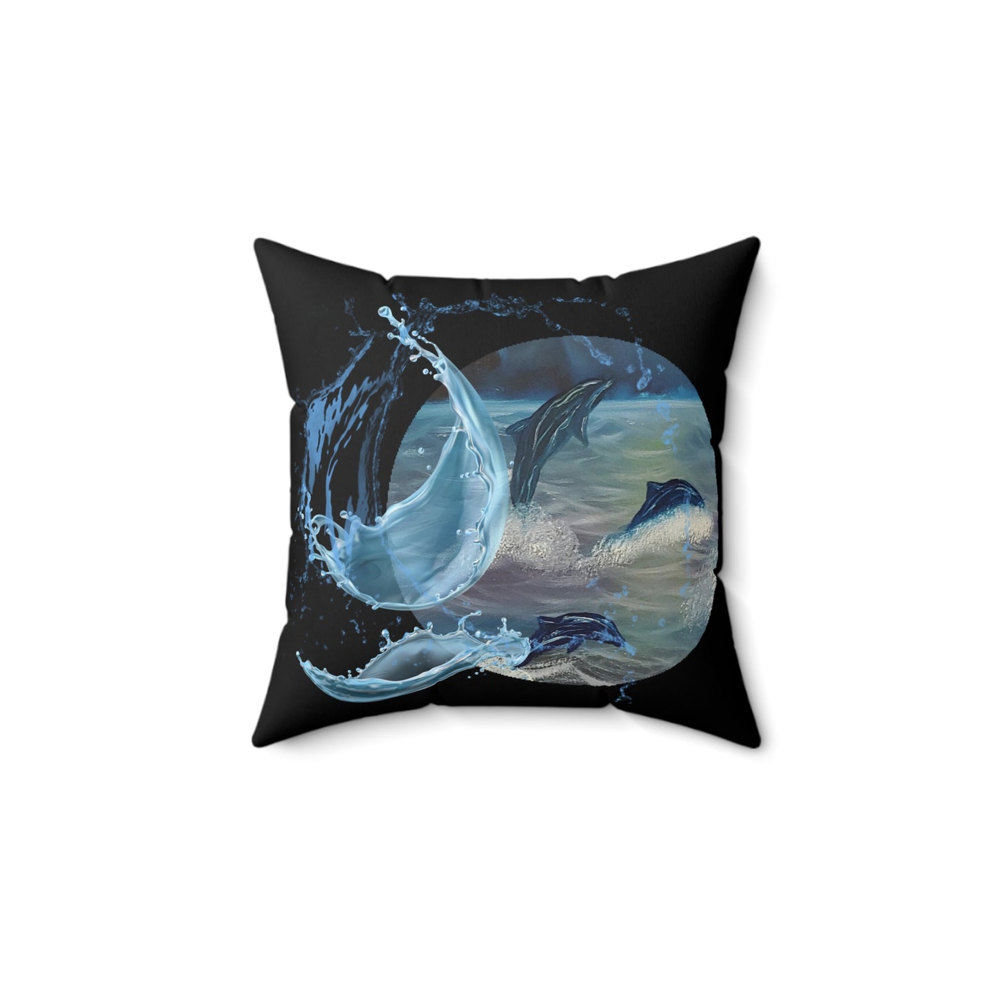 Dolphins at Night...Spun Polyester Square Pillow