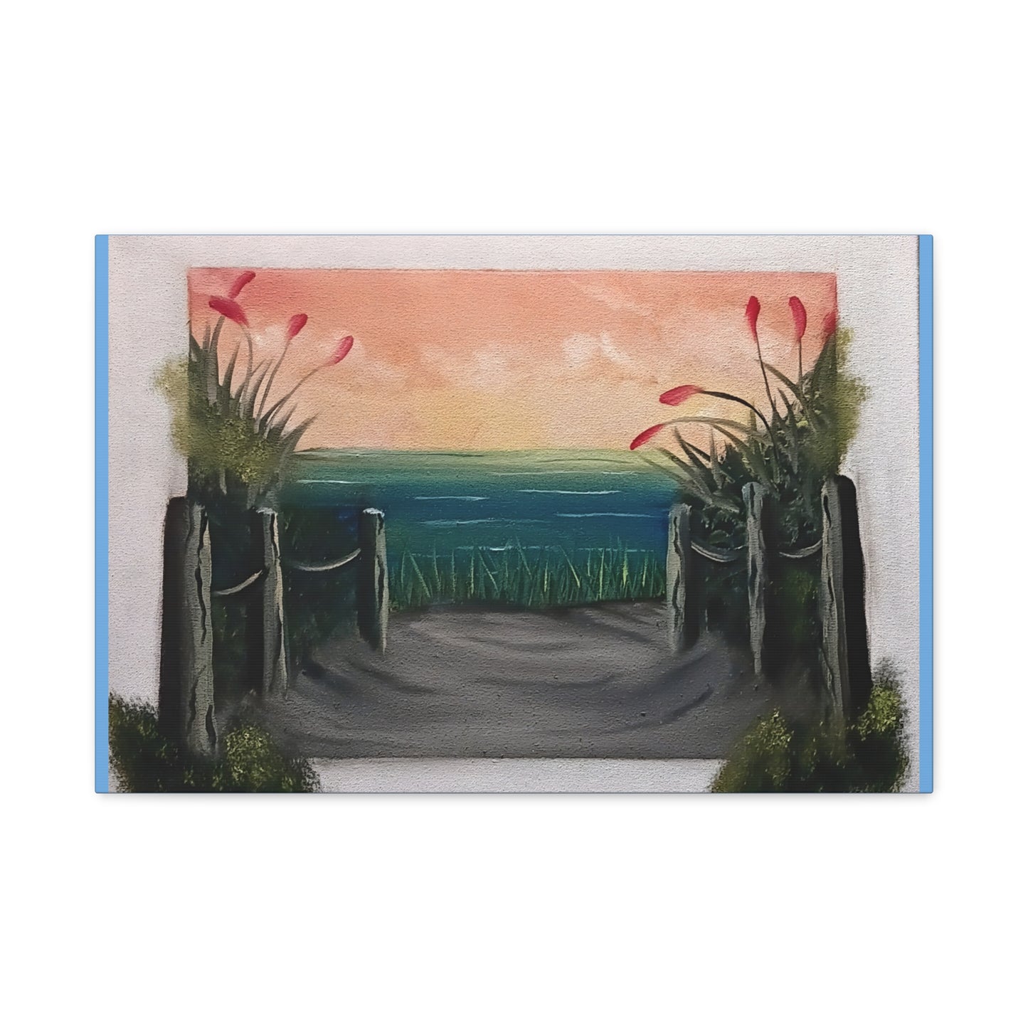 Coastal Pathway Matte Canvas Wall Art — Sunset Beach Scene, Stretched 1.25"