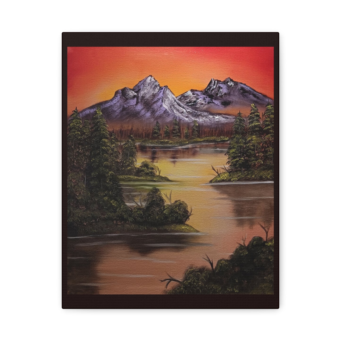 Mountain Lake Sunset Matte Canvas Wall Art (Stretched 1.25")