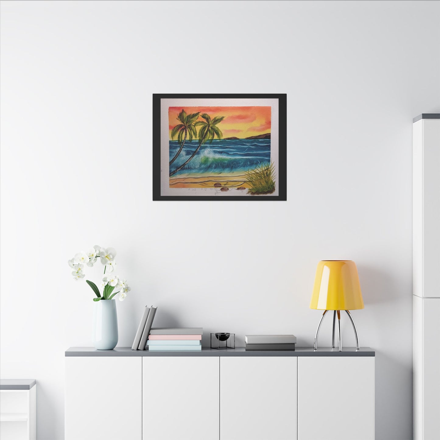 Tropical Sunset Beach Canvas Print — Palm Trees & Ocean Waves Matte Stretched Art
