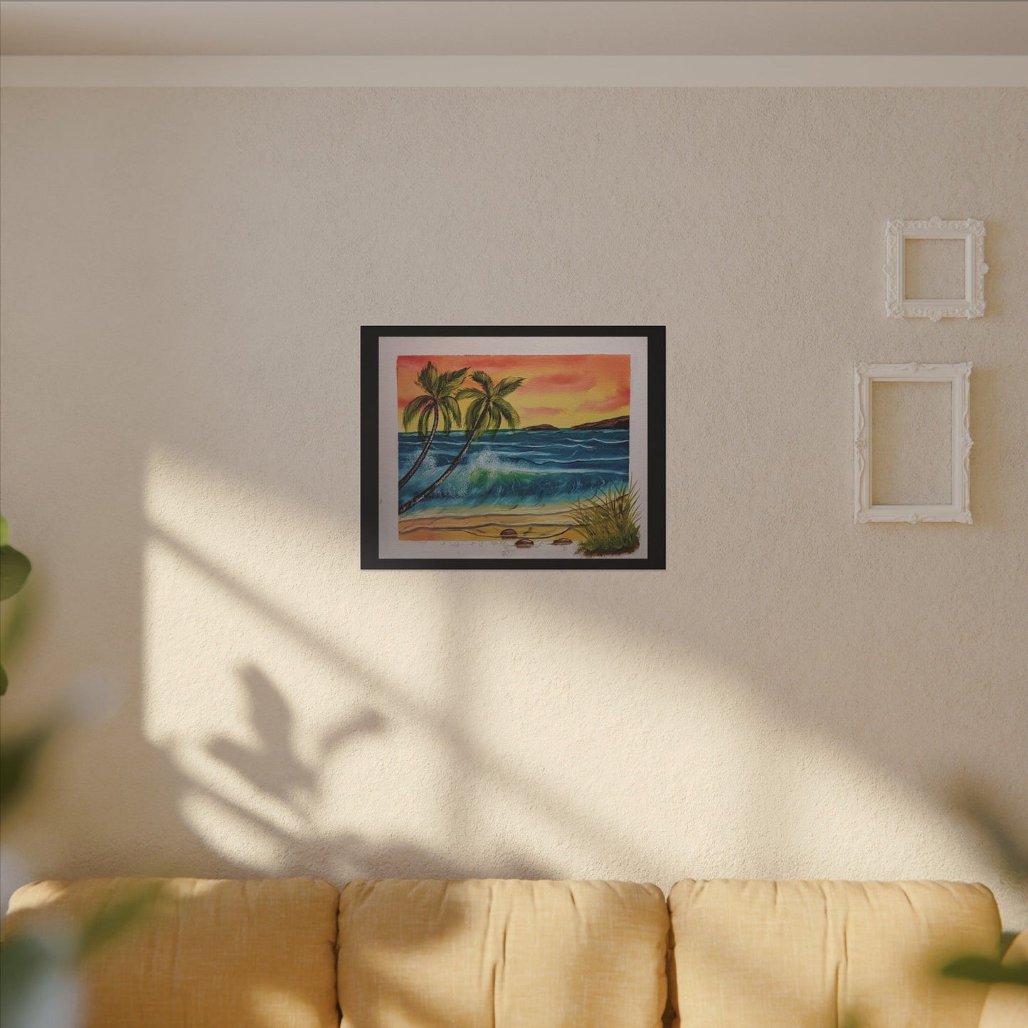 Tropical Sunset Beach Canvas Print — Palm Trees & Ocean Waves Matte Stretched Art