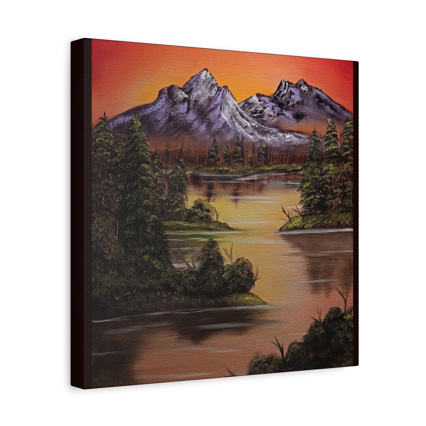 Mountain Lake Sunset Matte Canvas Wall Art (Stretched 1.25")