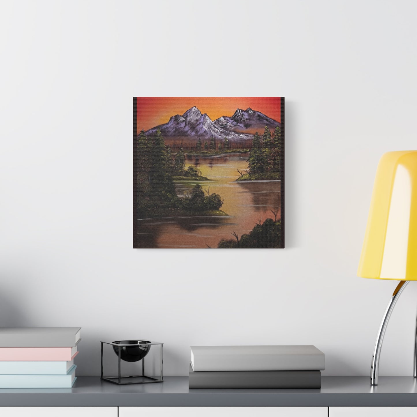 Mountain Lake Sunset Matte Canvas Wall Art (Stretched 1.25")