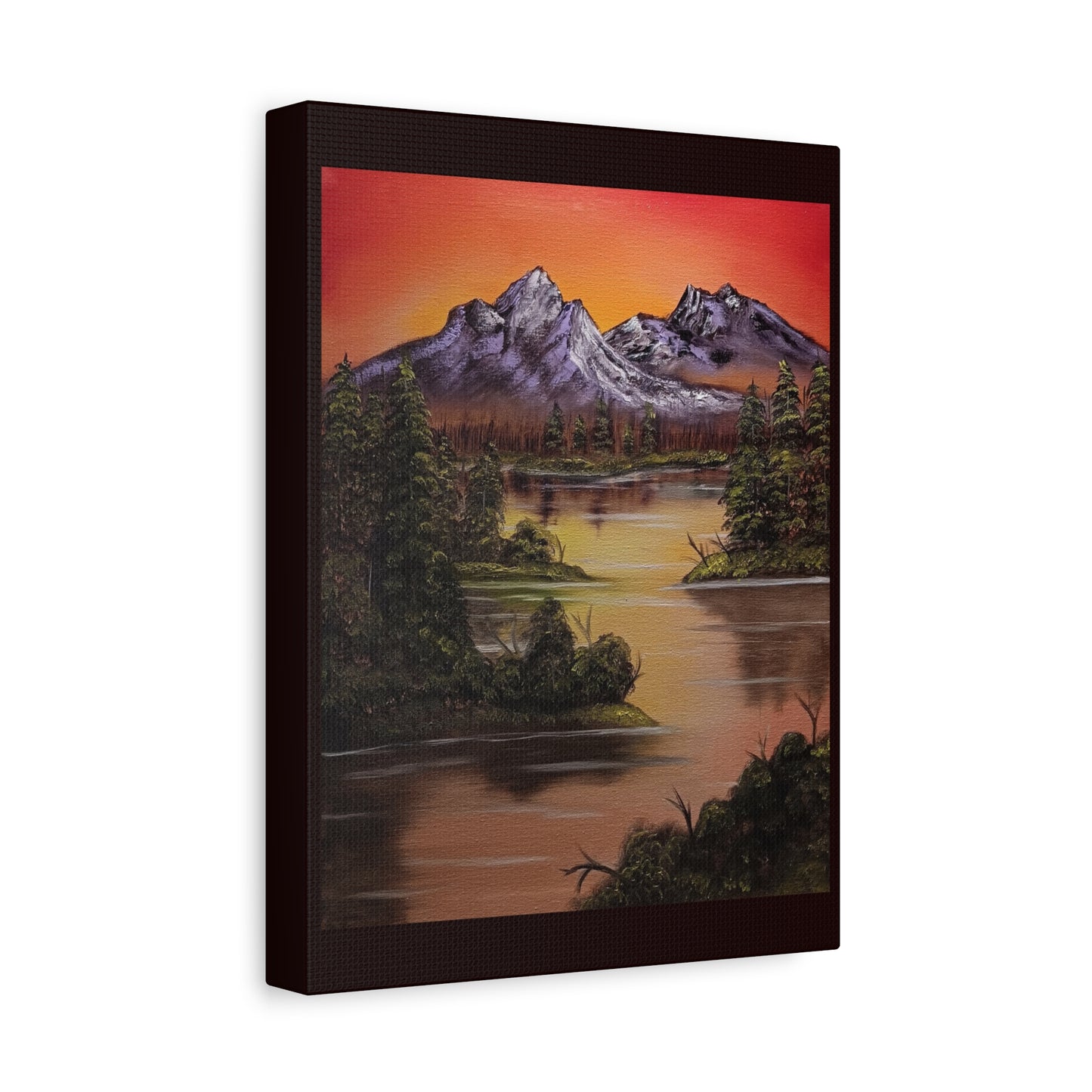 Mountain Lake Sunset Matte Canvas Wall Art (Stretched 1.25")