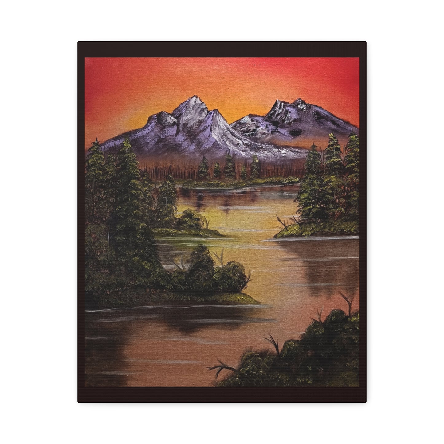 Mountain Lake Sunset Matte Canvas Wall Art (Stretched 1.25")