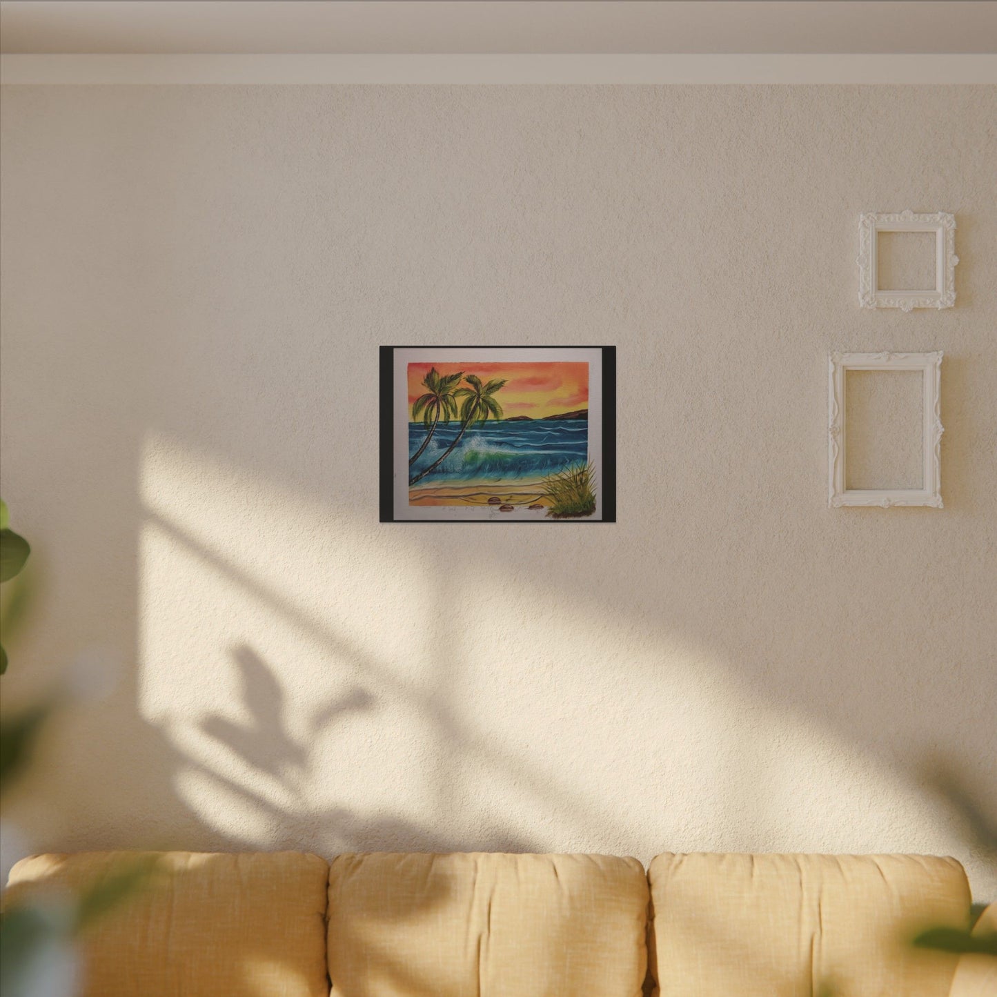 Tropical Sunset Beach Canvas Print — Palm Trees & Ocean Waves Matte Stretched Art