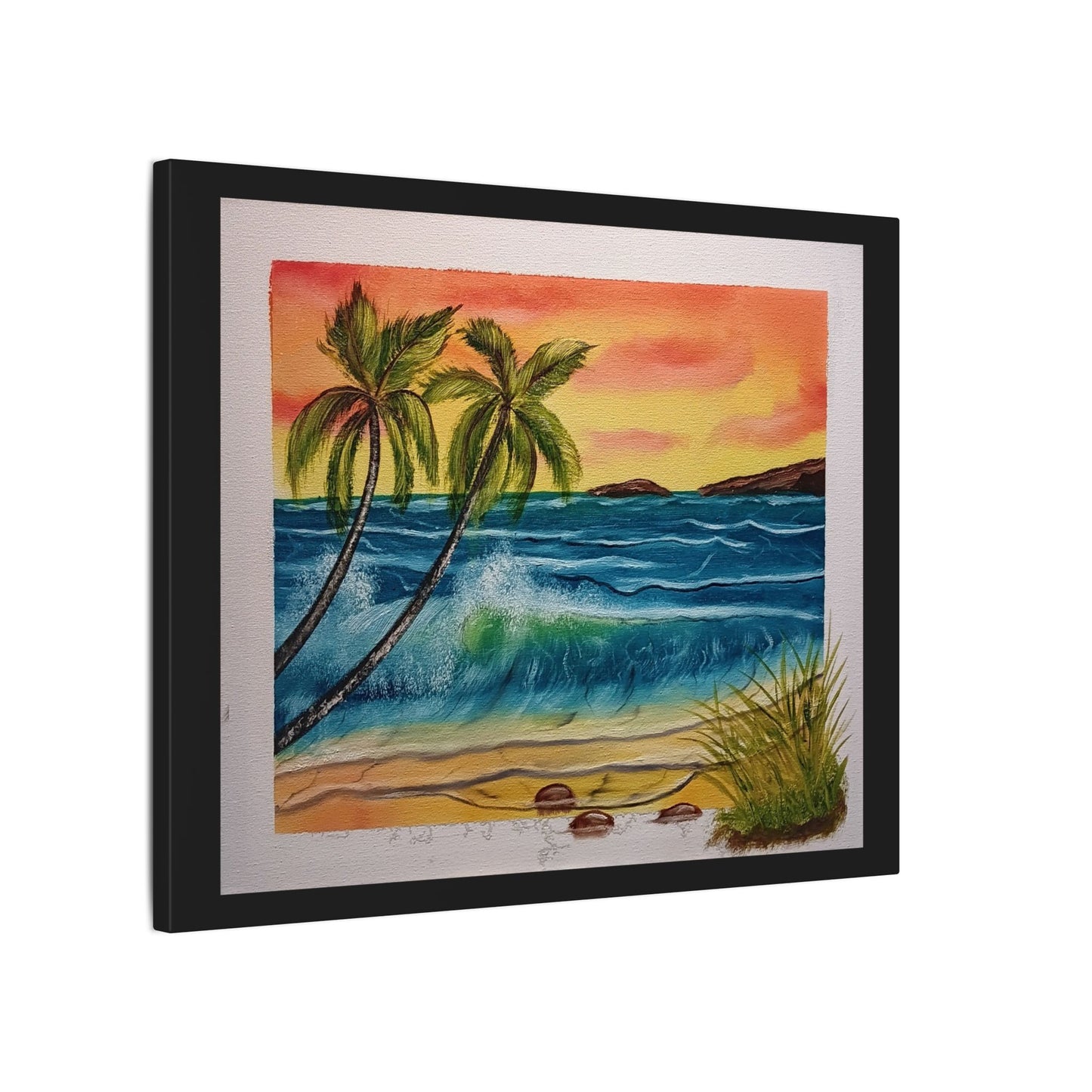 Tropical Sunset Beach Canvas Print — Palm Trees & Ocean Waves Matte Stretched Art