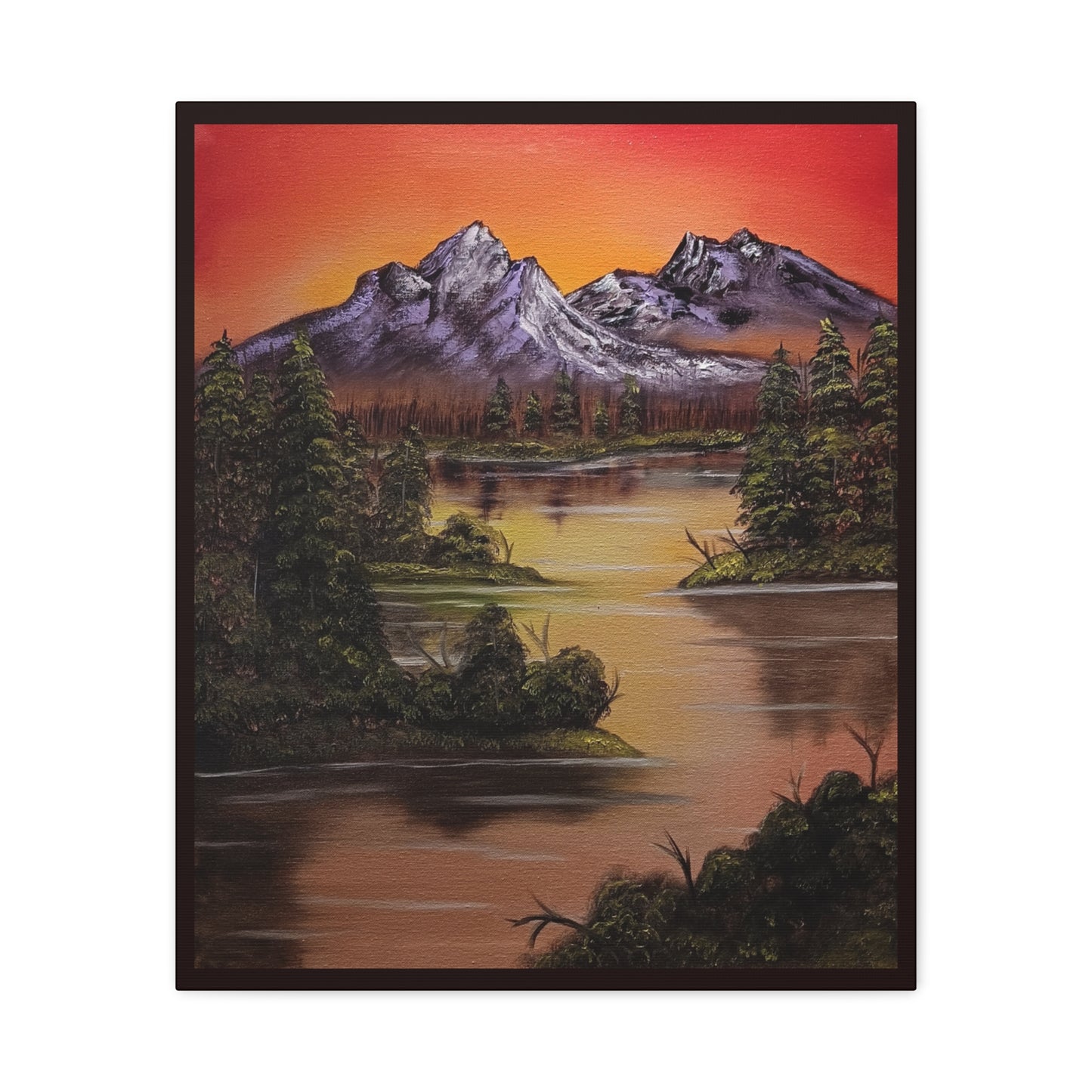 Mountain Lake Sunset Matte Canvas Wall Art (Stretched 1.25")