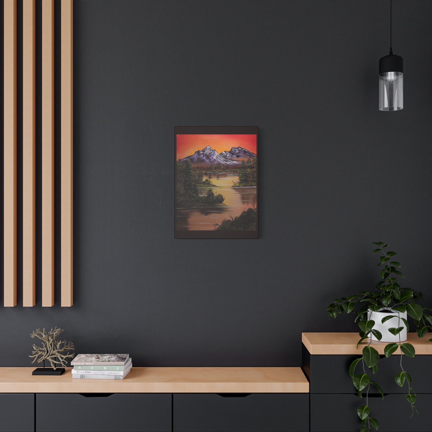 Mountain Lake Sunset Matte Canvas Wall Art (Stretched 1.25")