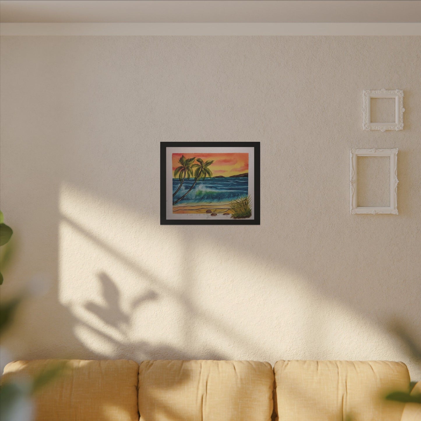 Tropical Sunset Beach Canvas Print — Palm Trees & Ocean Waves Matte Stretched Art
