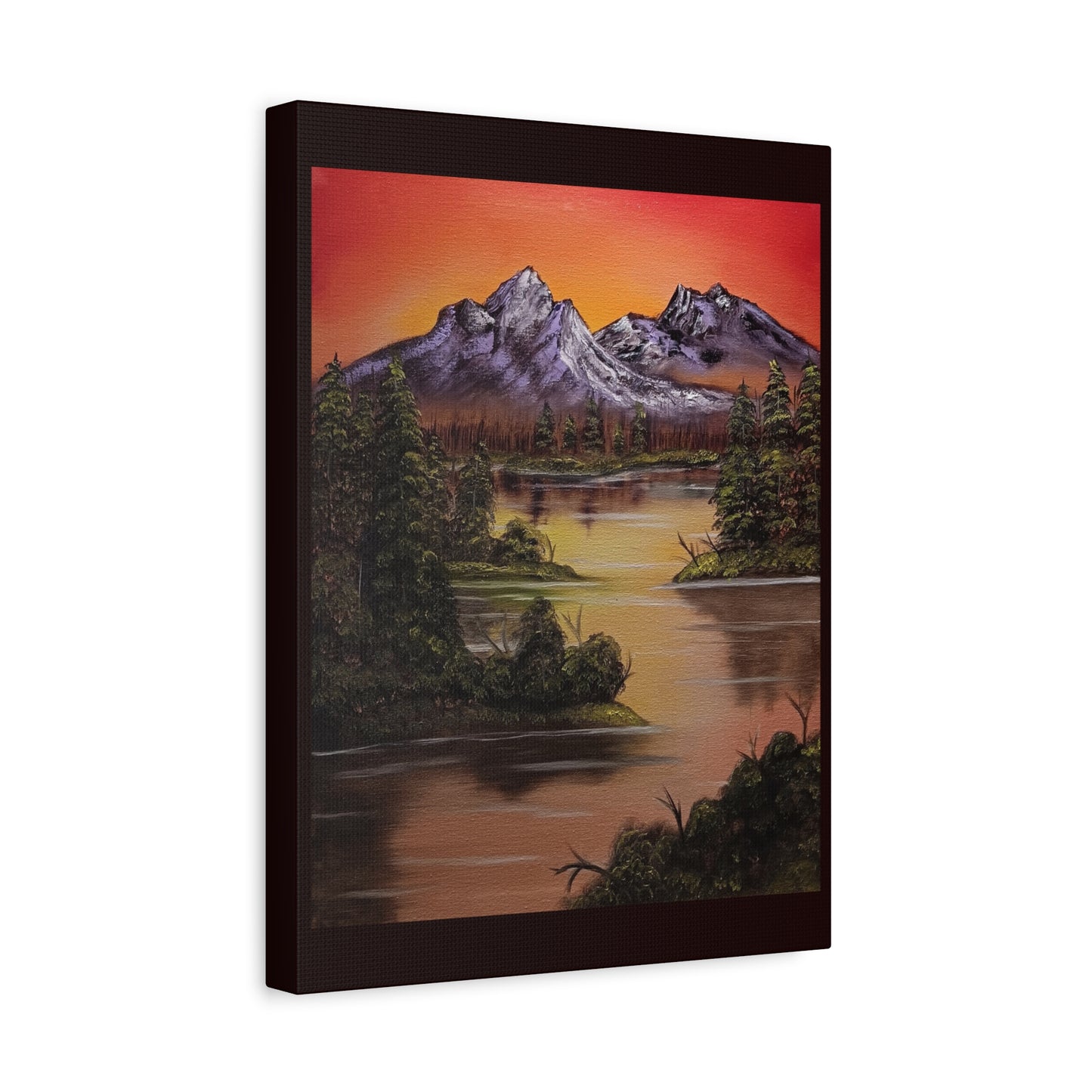Mountain Lake Sunset Matte Canvas Wall Art (Stretched 1.25")