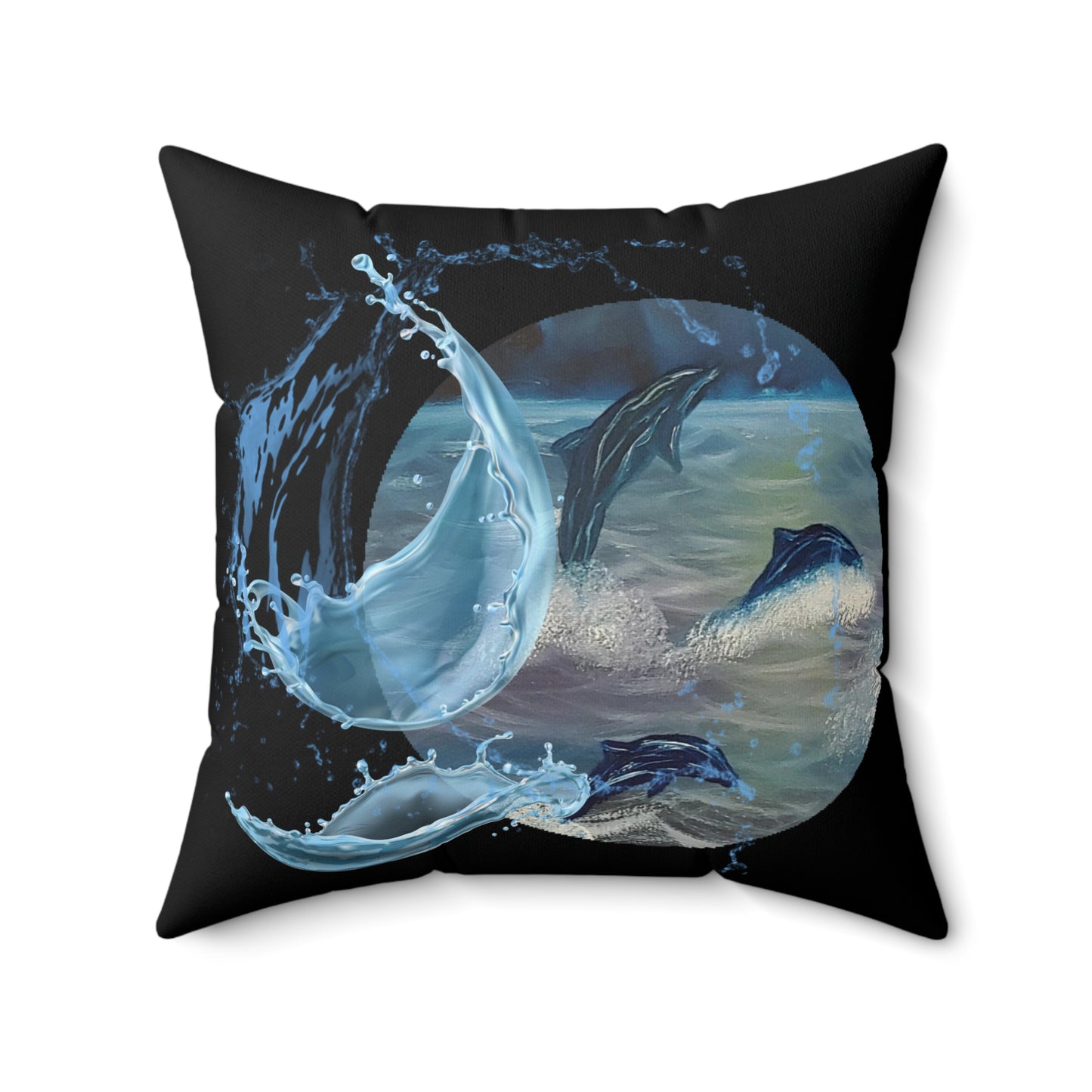 Dolphins at Night...Spun Polyester Square Pillow