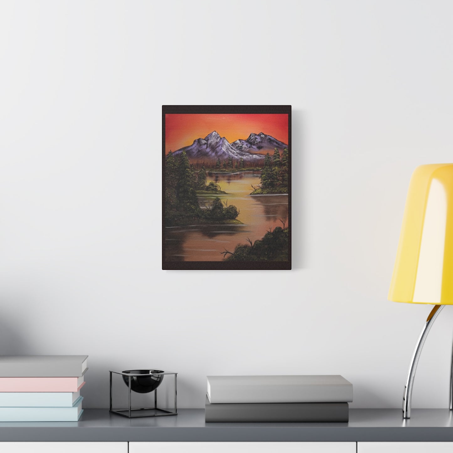 Mountain Lake Sunset Matte Canvas Wall Art (Stretched 1.25")