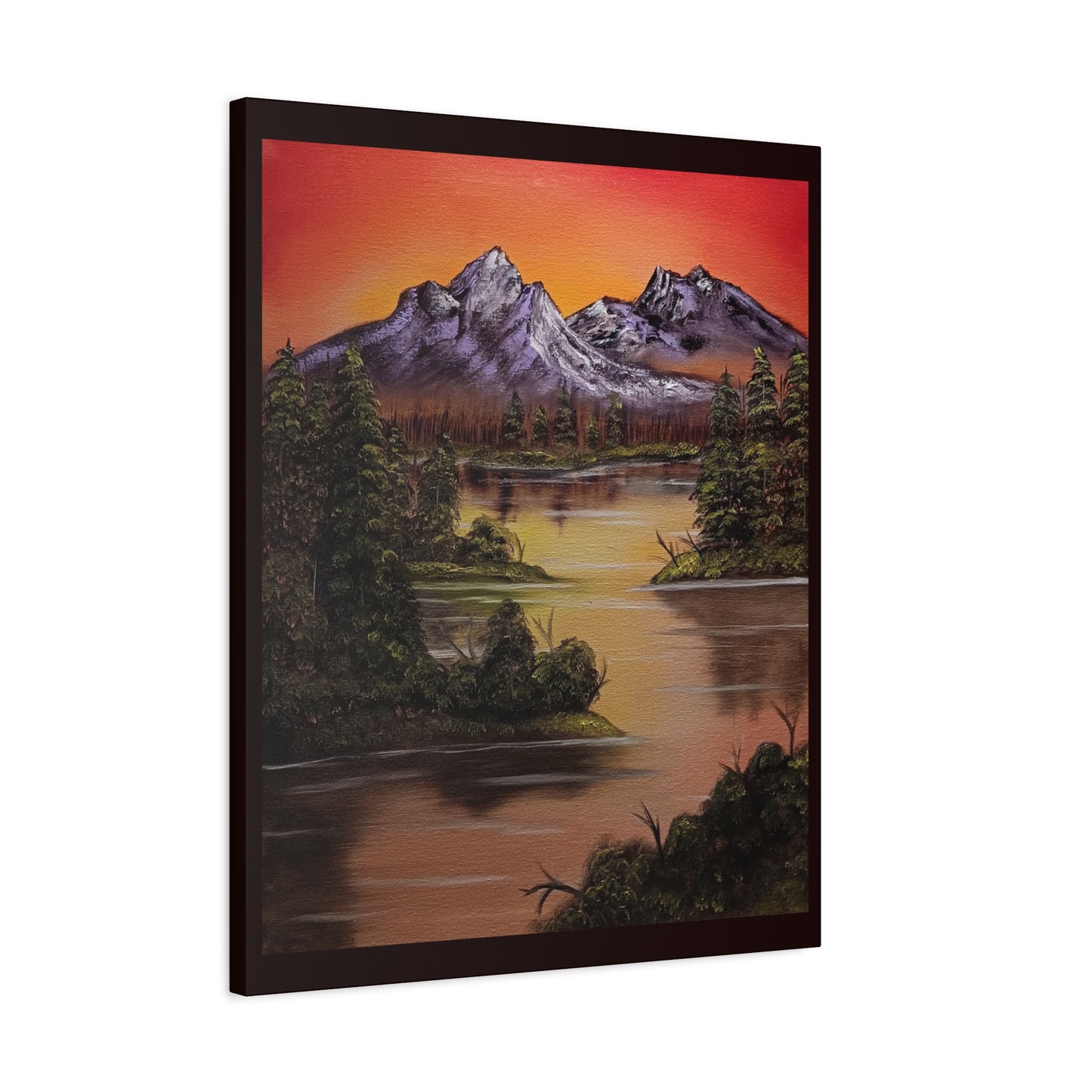 Mountain Lake Sunset Matte Canvas Wall Art (Stretched 1.25")
