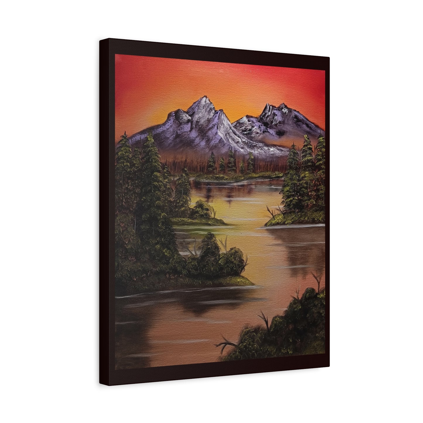 Mountain Lake Sunset Matte Canvas Wall Art (Stretched 1.25")