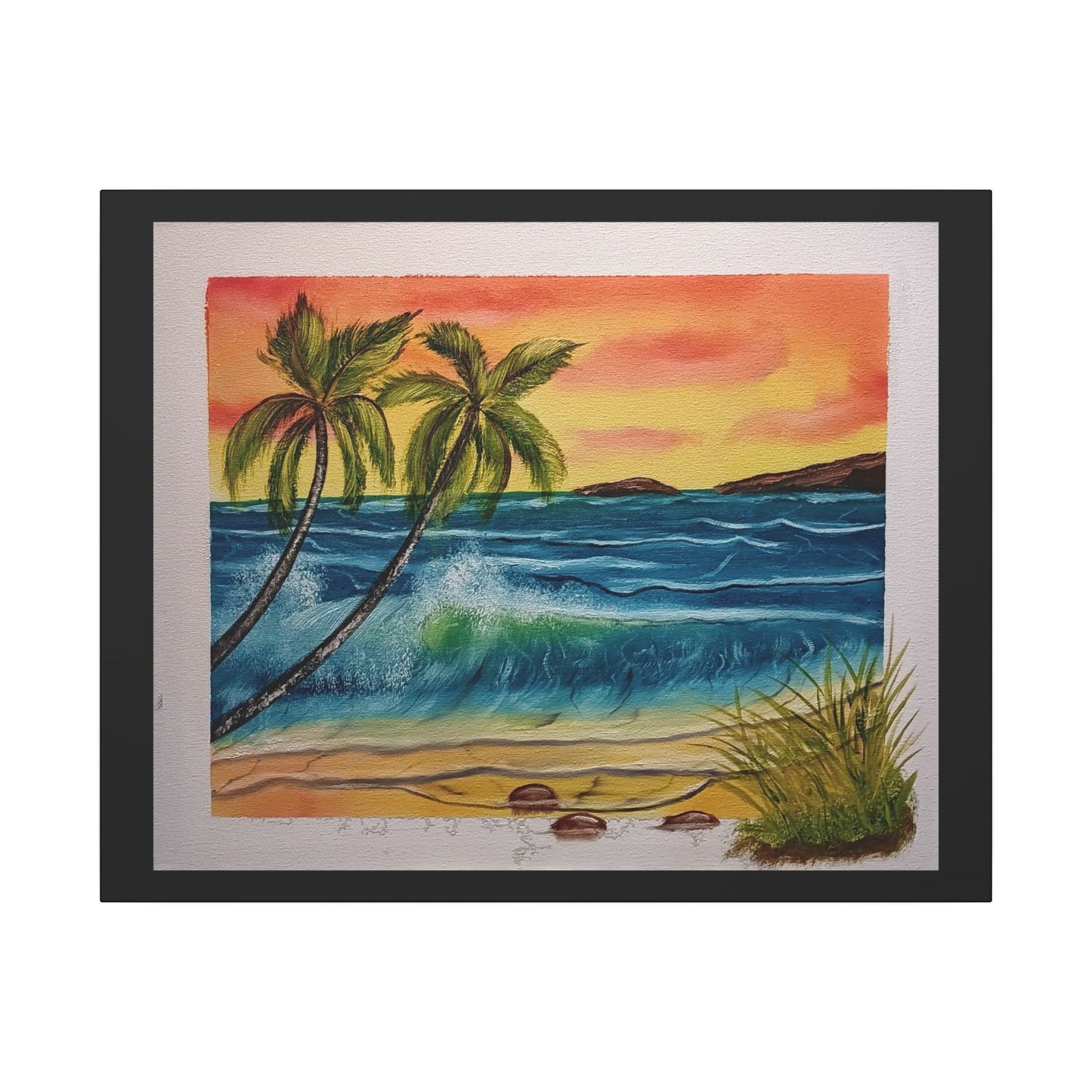 Tropical Sunset Beach Canvas Print — Palm Trees & Ocean Waves Matte Stretched Art