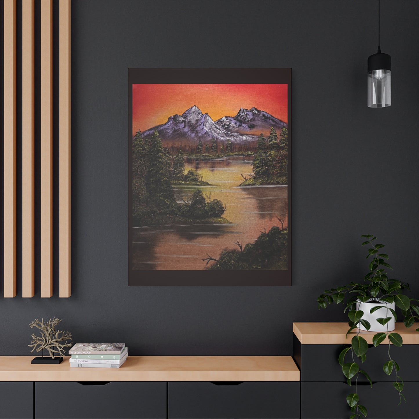 Mountain Lake Sunset Matte Canvas Wall Art (Stretched 1.25")