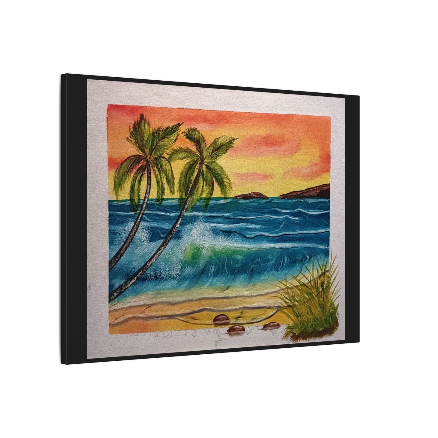 Tropical Sunset Beach Canvas Print — Palm Trees & Ocean Waves Matte Stretched Art