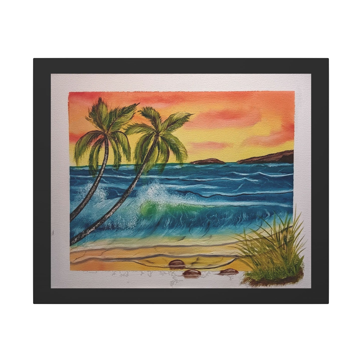 Tropical Sunset Beach Canvas Print — Palm Trees & Ocean Waves Matte Stretched Art