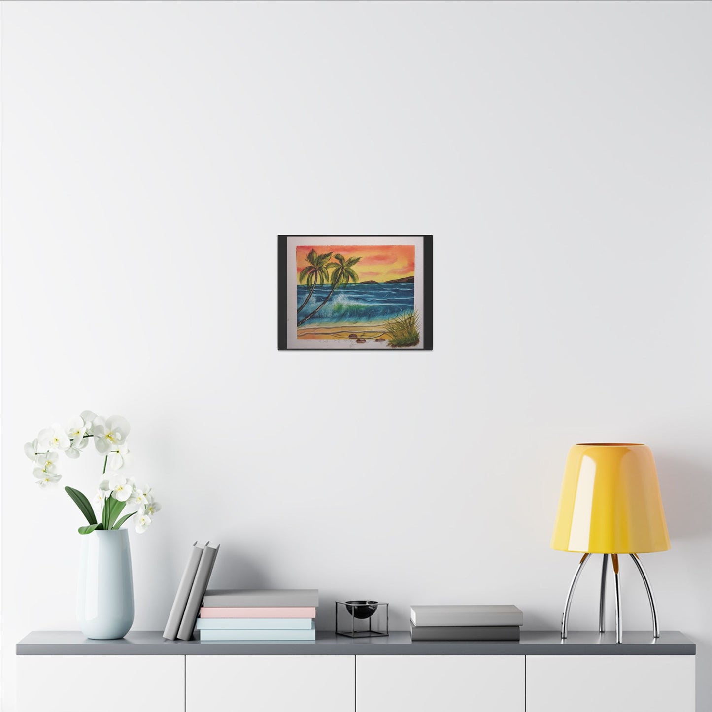 Tropical Sunset Beach Canvas Print — Palm Trees & Ocean Waves Matte Stretched Art