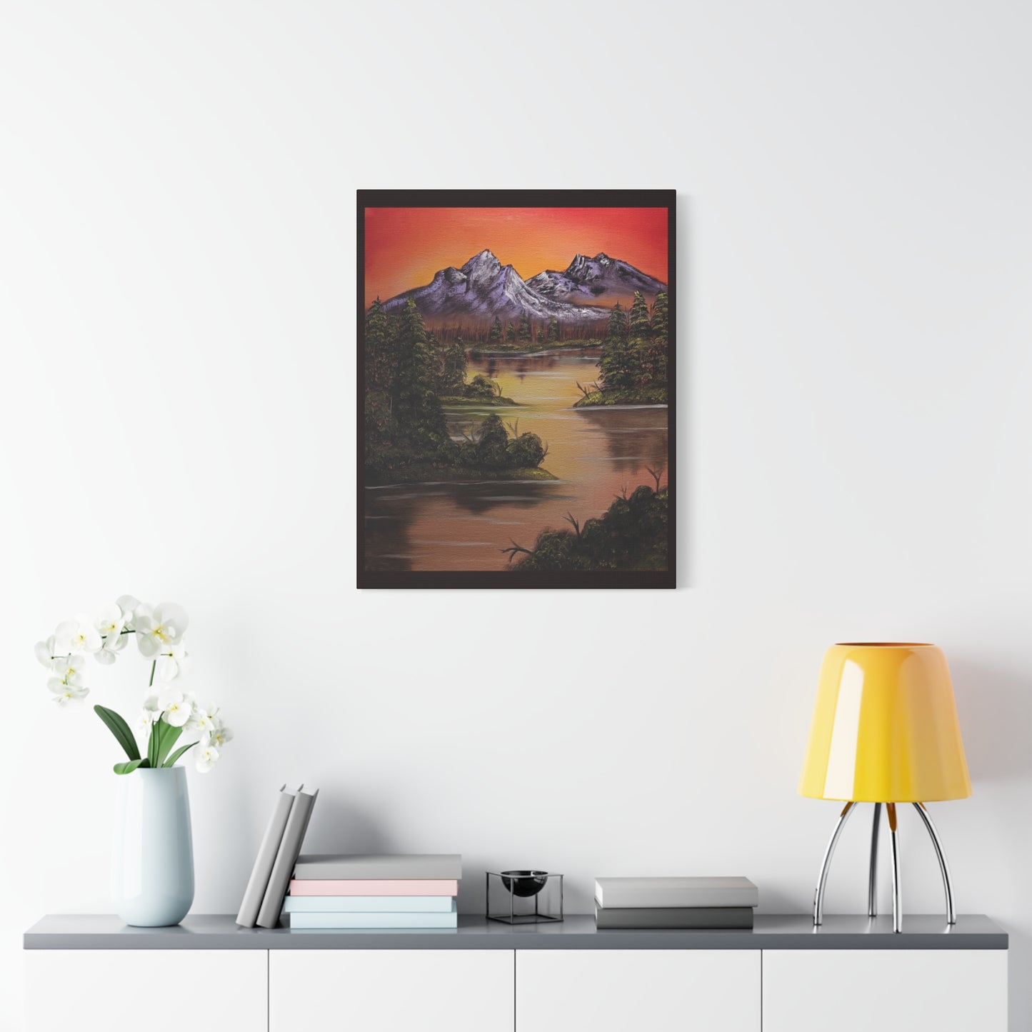 Mountain Lake Sunset Matte Canvas Wall Art (Stretched 1.25")