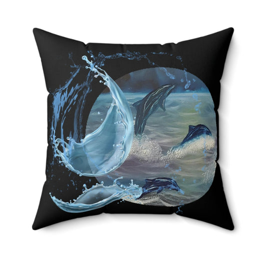 Dolphins at Night...Spun Polyester Square Pillow