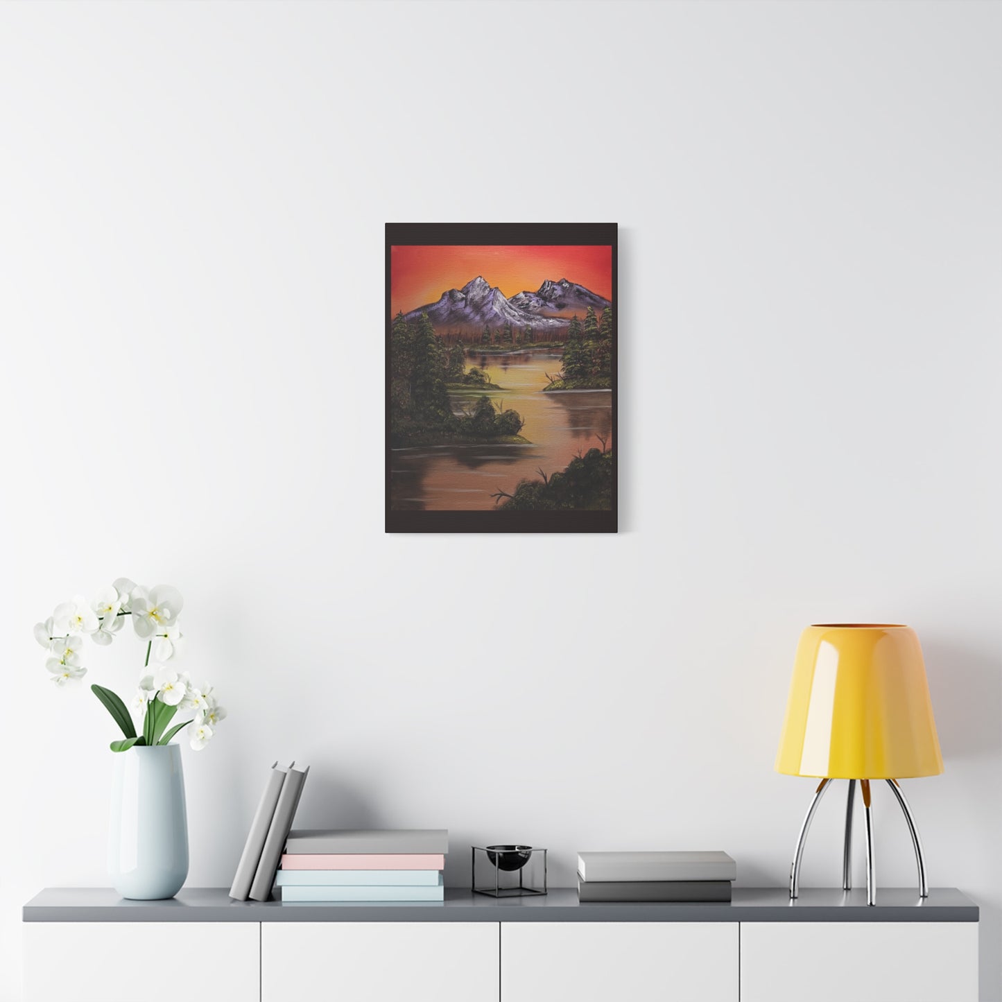 Mountain Lake Sunset Matte Canvas Wall Art (Stretched 1.25")