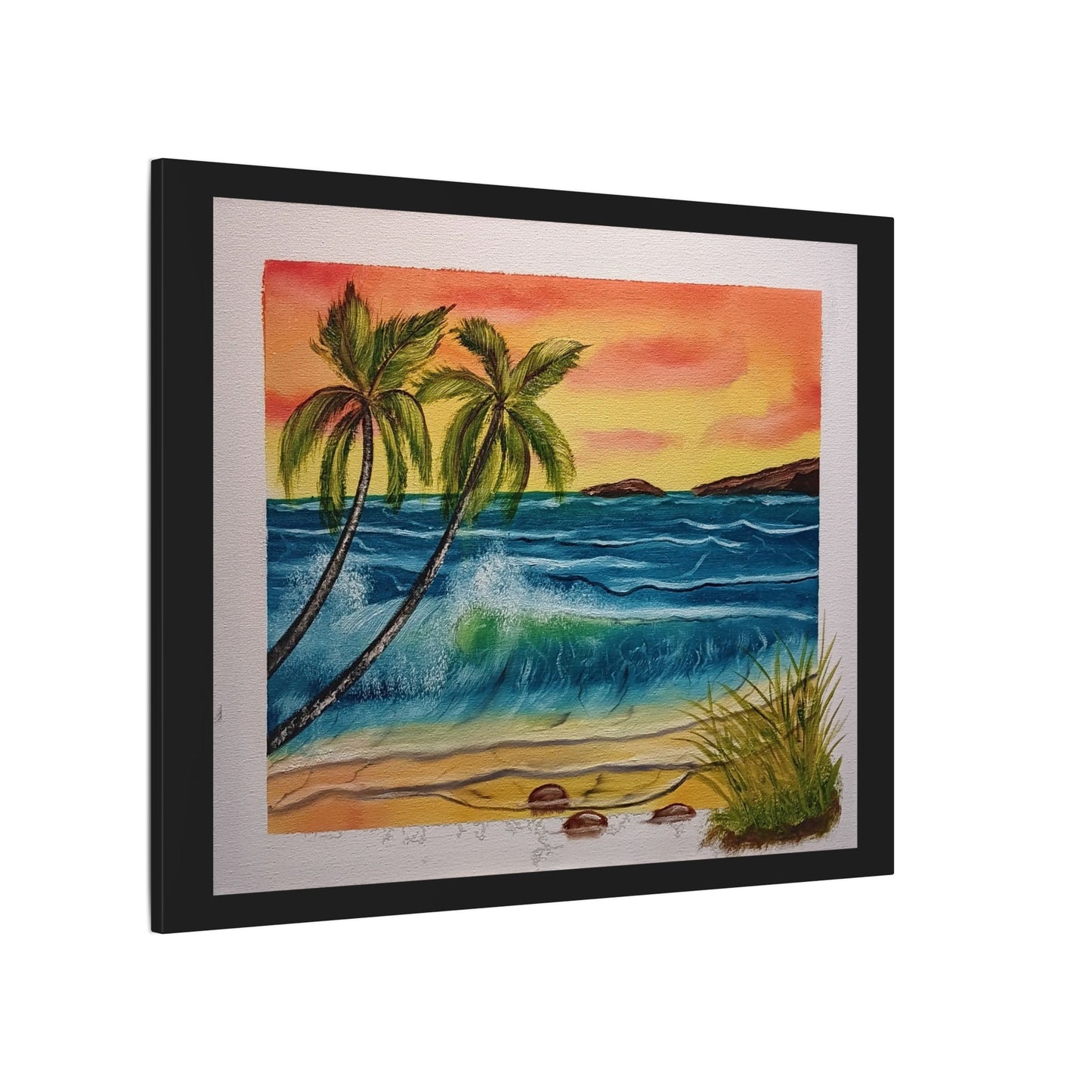 Tropical Sunset Beach Canvas Print — Palm Trees & Ocean Waves Matte Stretched Art