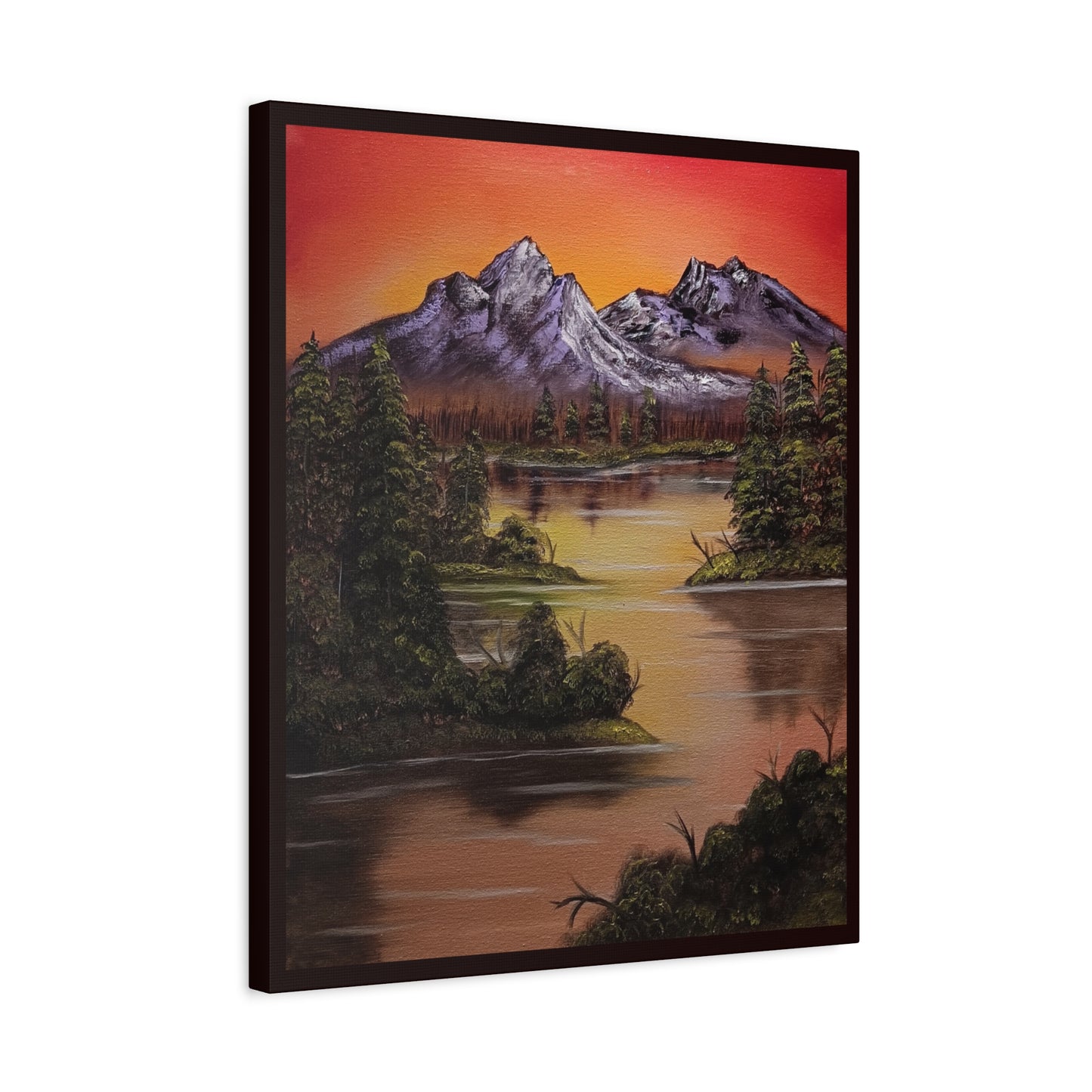 Mountain Lake Sunset Matte Canvas Wall Art (Stretched 1.25")