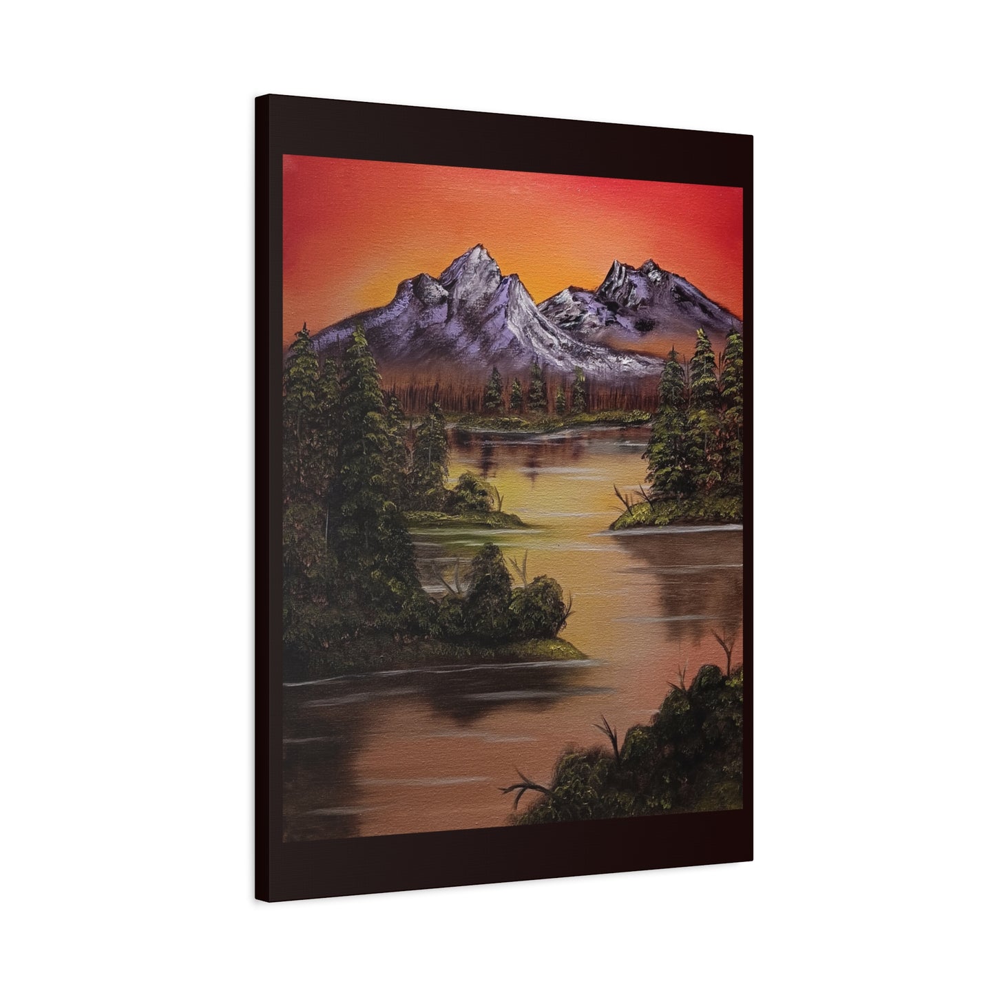 Mountain Lake Sunset Matte Canvas Wall Art (Stretched 1.25")