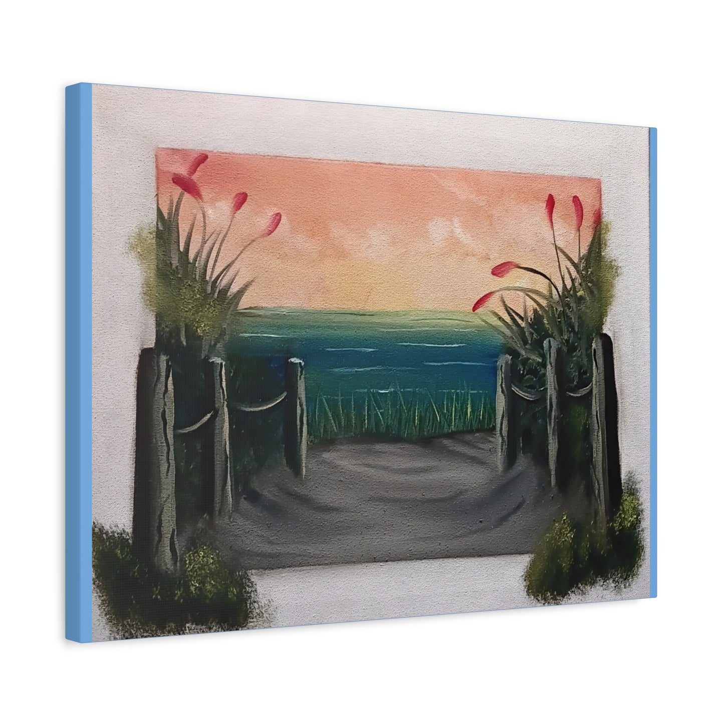 Coastal Pathway Matte Canvas Wall Art — Sunset Beach Scene, Stretched 1.25"