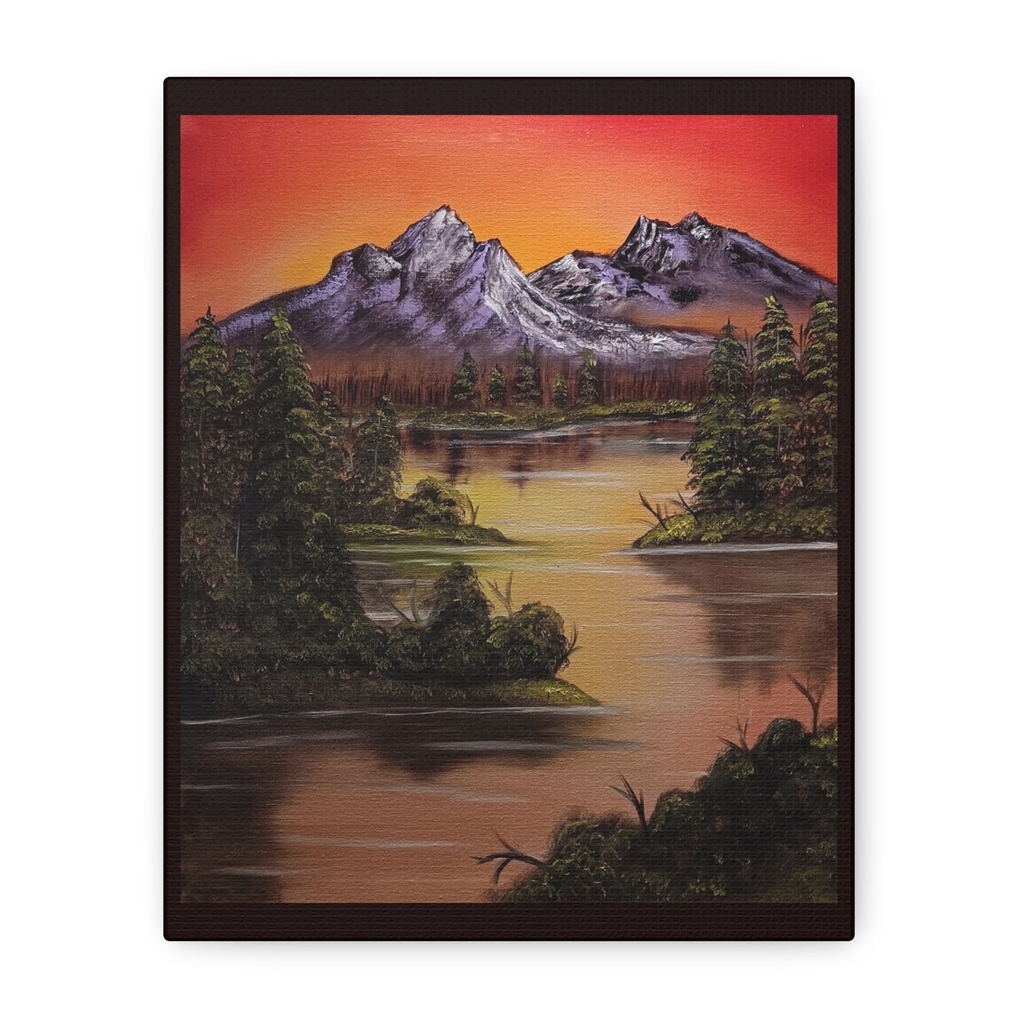 Mountain Lake Sunset Matte Canvas Wall Art (Stretched 1.25")