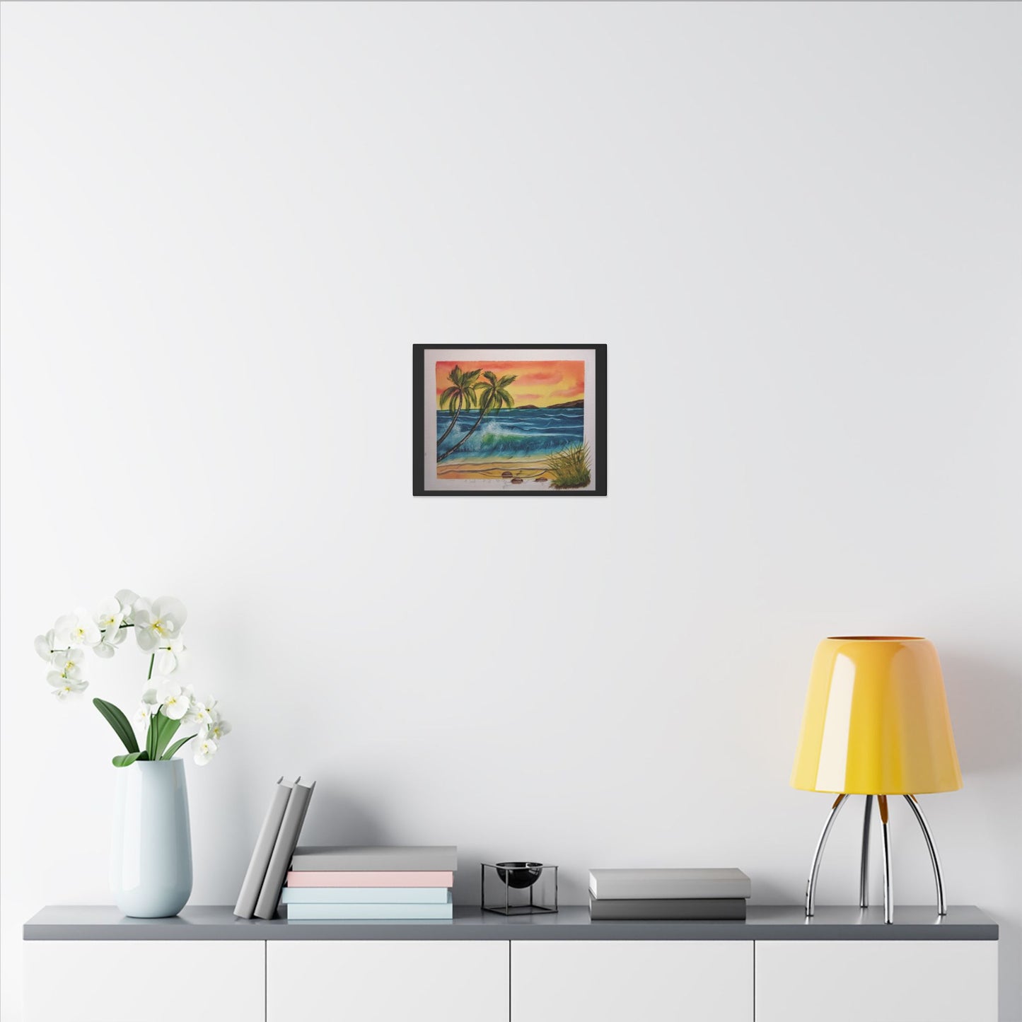 Tropical Sunset Beach Canvas Print — Palm Trees & Ocean Waves Matte Stretched Art