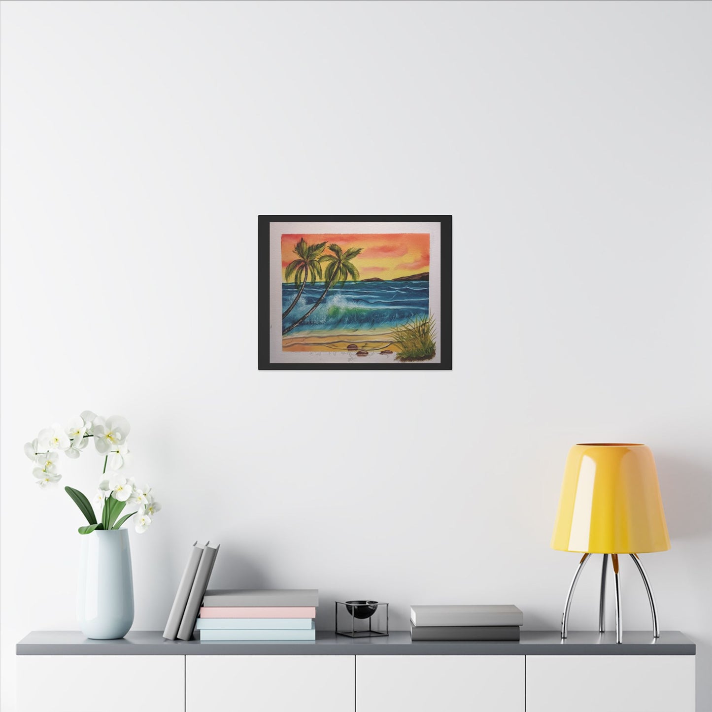 Tropical Sunset Beach Canvas Print — Palm Trees & Ocean Waves Matte Stretched Art
