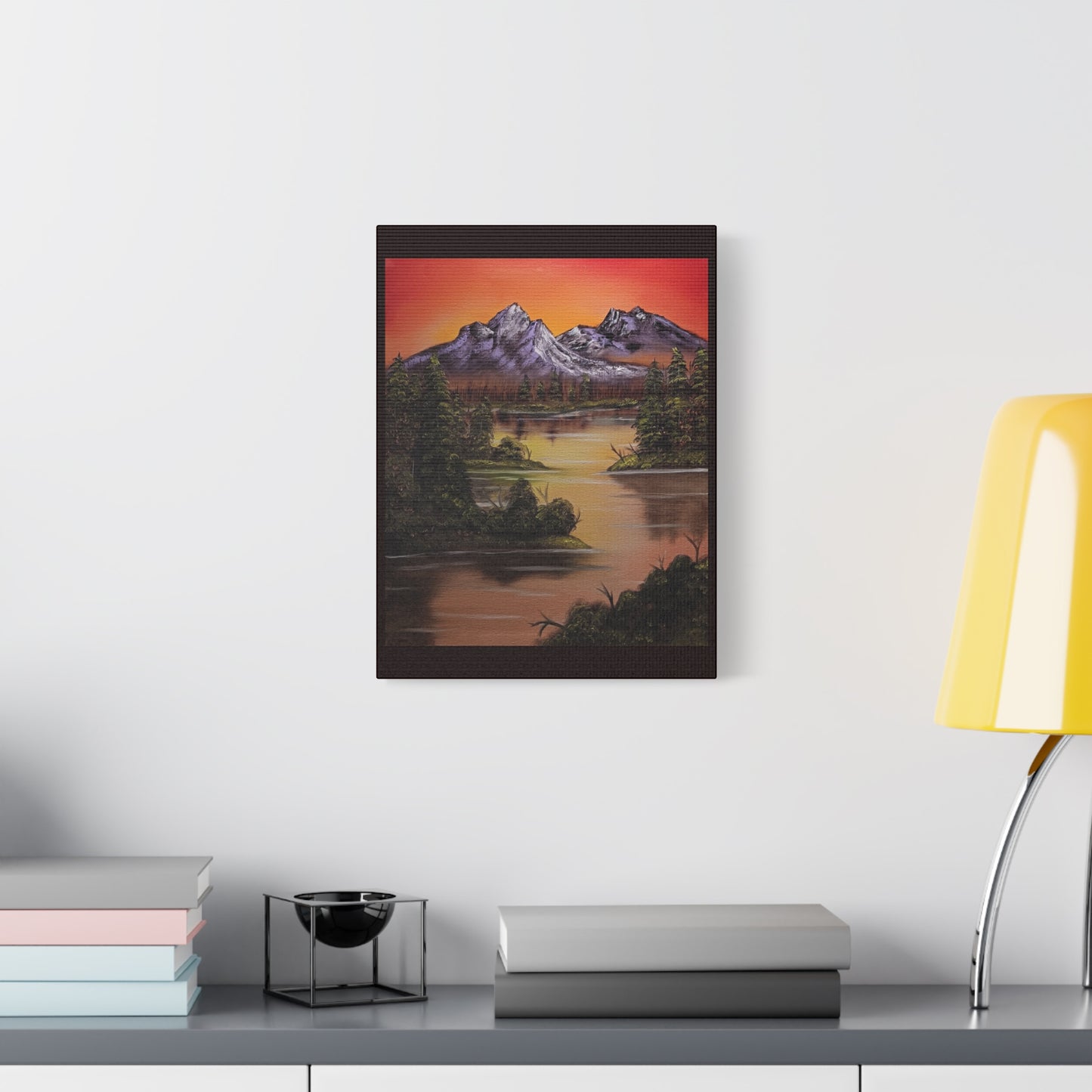Mountain Lake Sunset Matte Canvas Wall Art (Stretched 1.25")