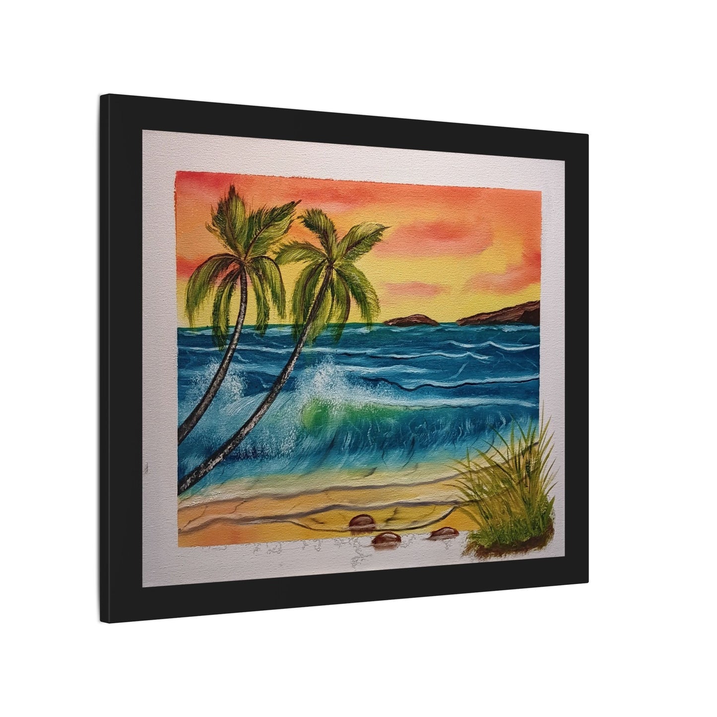 Tropical Sunset Beach Canvas Print — Palm Trees & Ocean Waves Matte Stretched Art