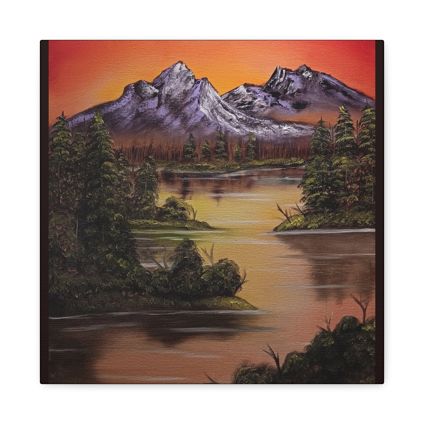 Mountain Lake Sunset Matte Canvas Wall Art (Stretched 1.25")