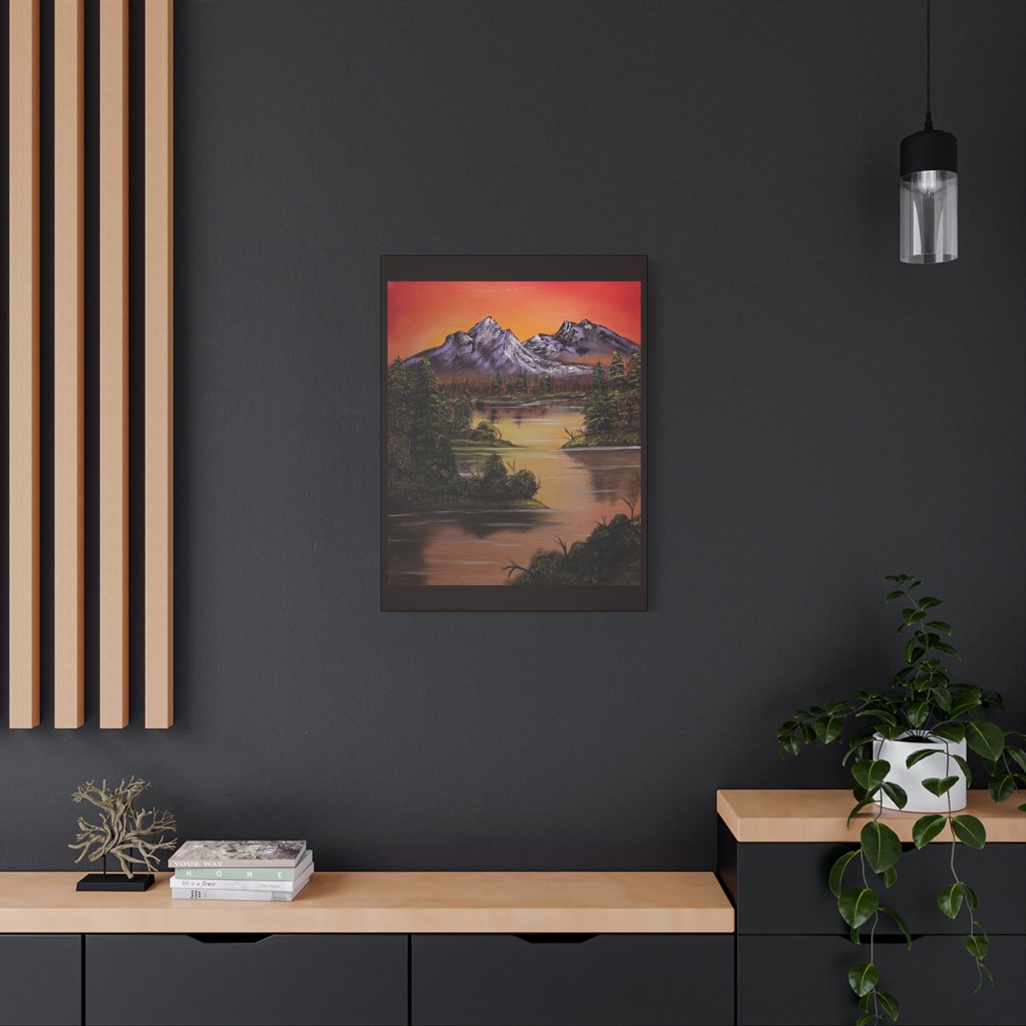 Mountain Lake Sunset Matte Canvas Wall Art (Stretched 1.25")