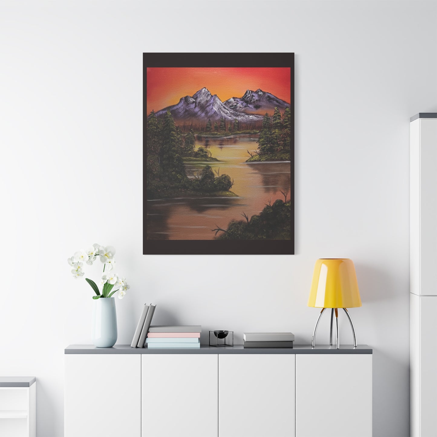Mountain Lake Sunset Matte Canvas Wall Art (Stretched 1.25")